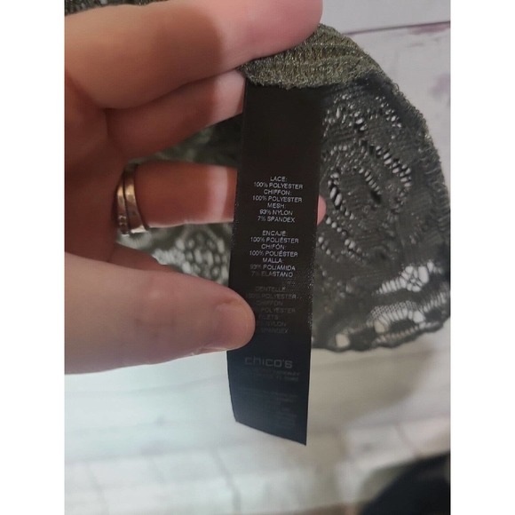 Chico's Travelers Green Crochet Open Front Knit Cardigan Sweater Womans Size 1 - Picture 5 of 5